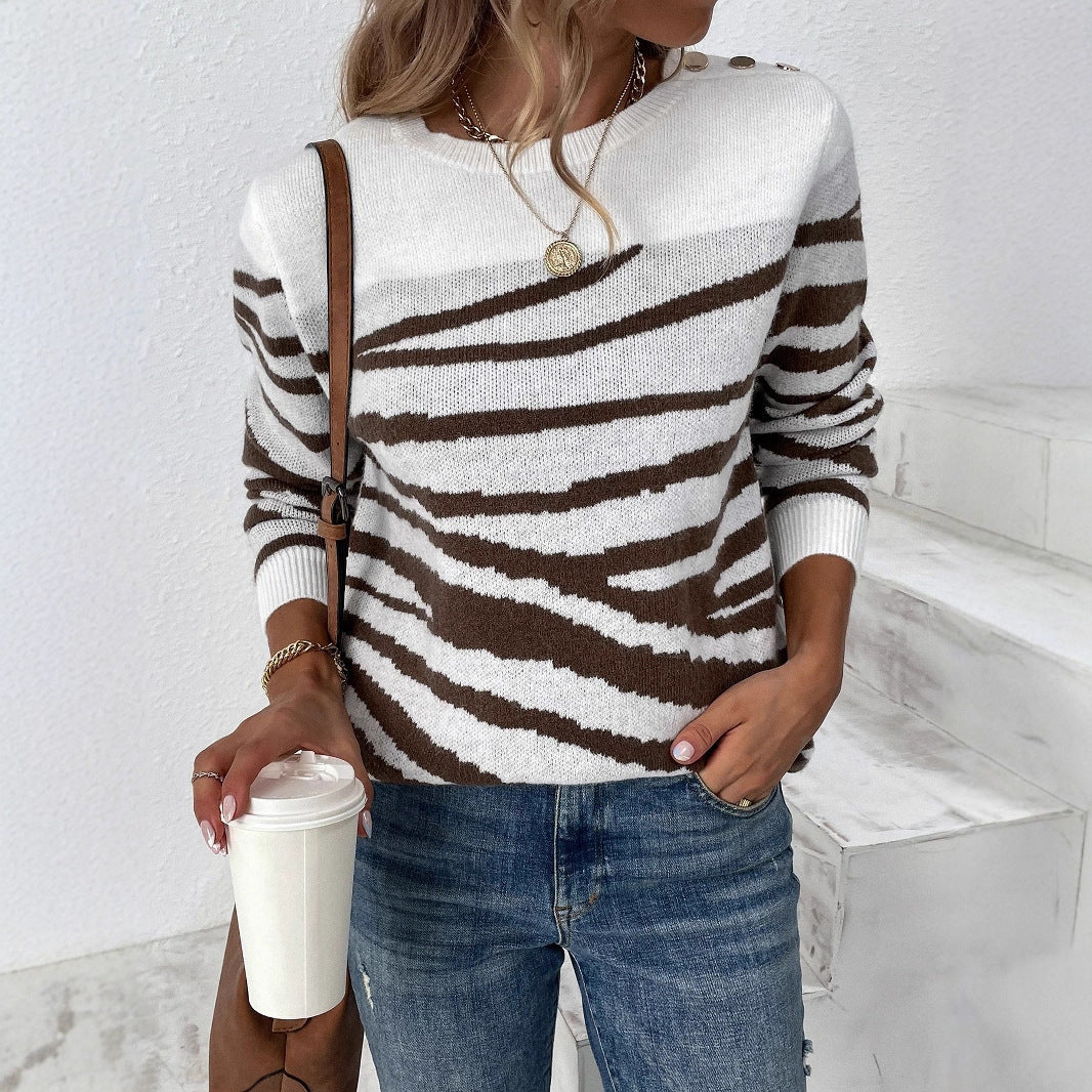 Damenpullover mit Zebra-Streifen – Lockerer Acryl-Strick, S–XL