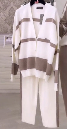 Damen Zweiteiler im Art-Retro-Stil in Weiß & Braun, S–3XL