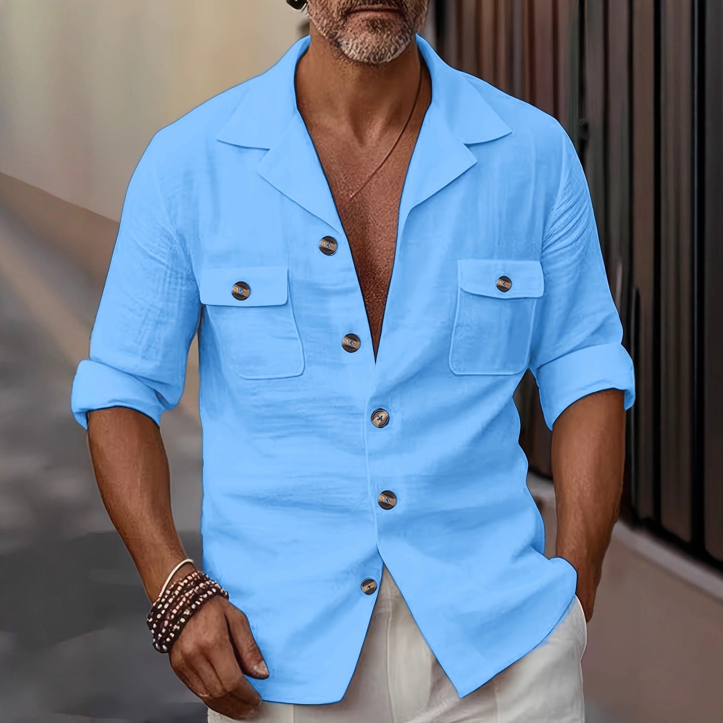 Herren Leinenmisch-Cardigan-Hemd – Freizeitshirt für Männer