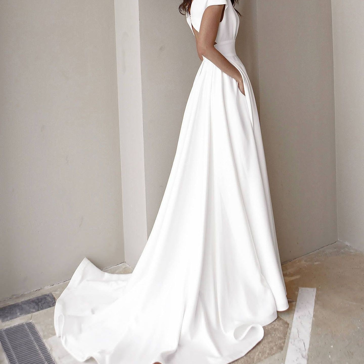 Ladies Mid Waist Solid Color Elegant Dress