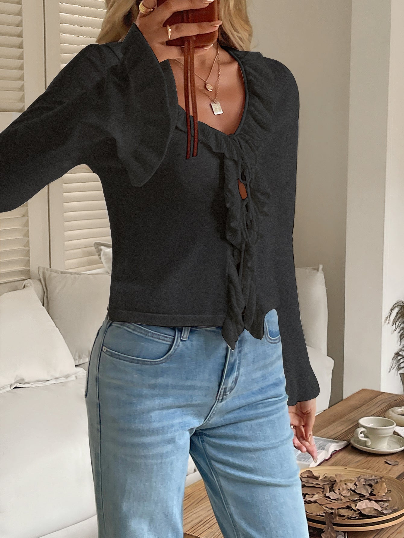 Damen-Langarmpullover mit Bindebändern