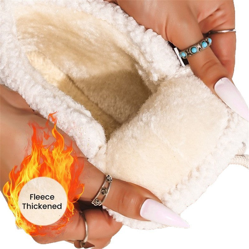 Winterstiefel mit dicker Sohle, fleecegefüttert, Damen, mit integriertem Fellbesatz, lässige, baumwollgepolsterte Schuhe