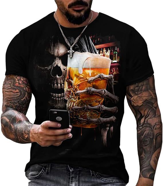 Bedrucktes Herren-T-Shirt mit Totenkopfmotiv, Kurzarm, Rundhalsausschnitt – Bestseller