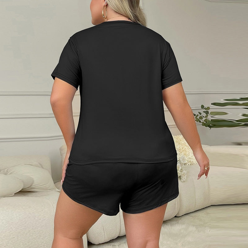 Schwarzes Milk-Silk-Homewear-Set für junge Frauen (Shorts & 3/4-Arm-Top)