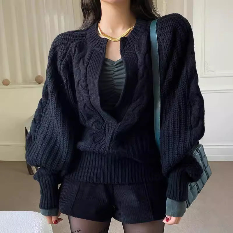 Eleganter Damen-Pullover mit Puffärmeln und Twist-Design – Einheitsgröße, Polyester, langarm