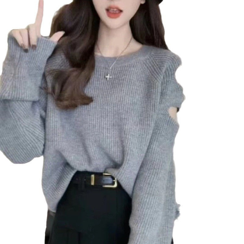 Schulterfreier Strickpullover im Socialite-Stil – Einheitsgröße