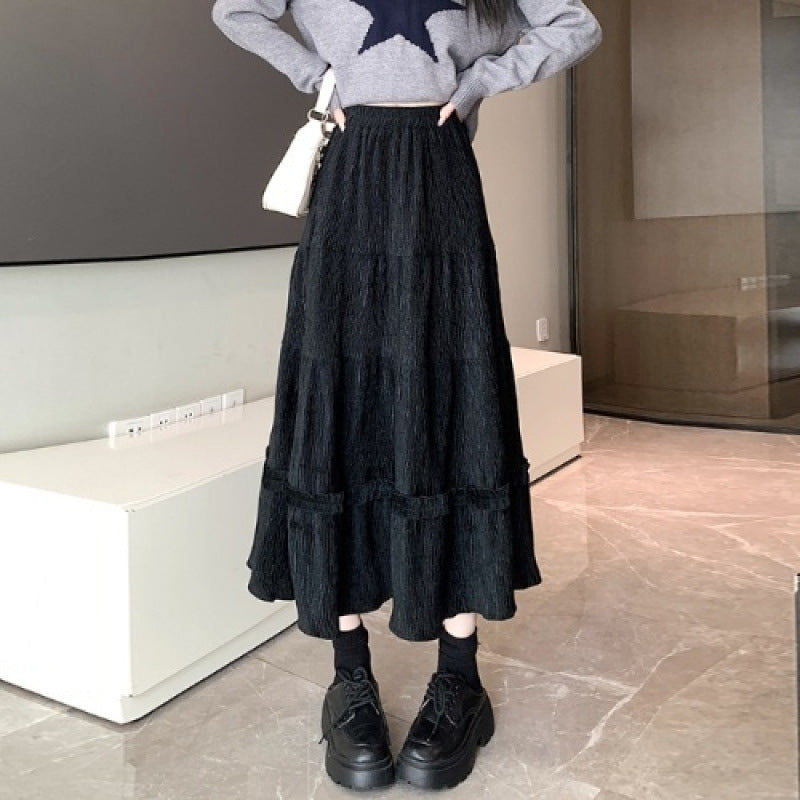 Figurformender Midi-A-Linien-Rock im koreanischen Stil mit elastischem Bund – alles kombinierbar