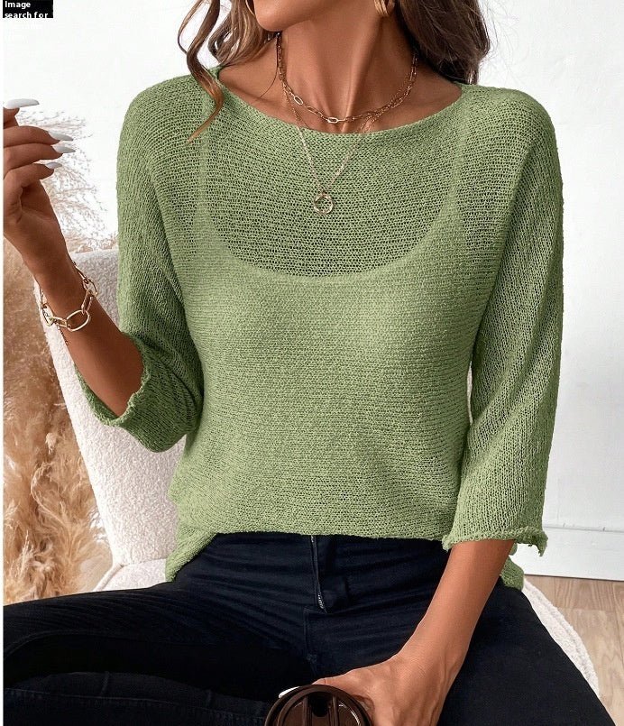 Elegantes Damentop mit 3/4-Ärmel – Leicht & Durchscheinend, S–3XL