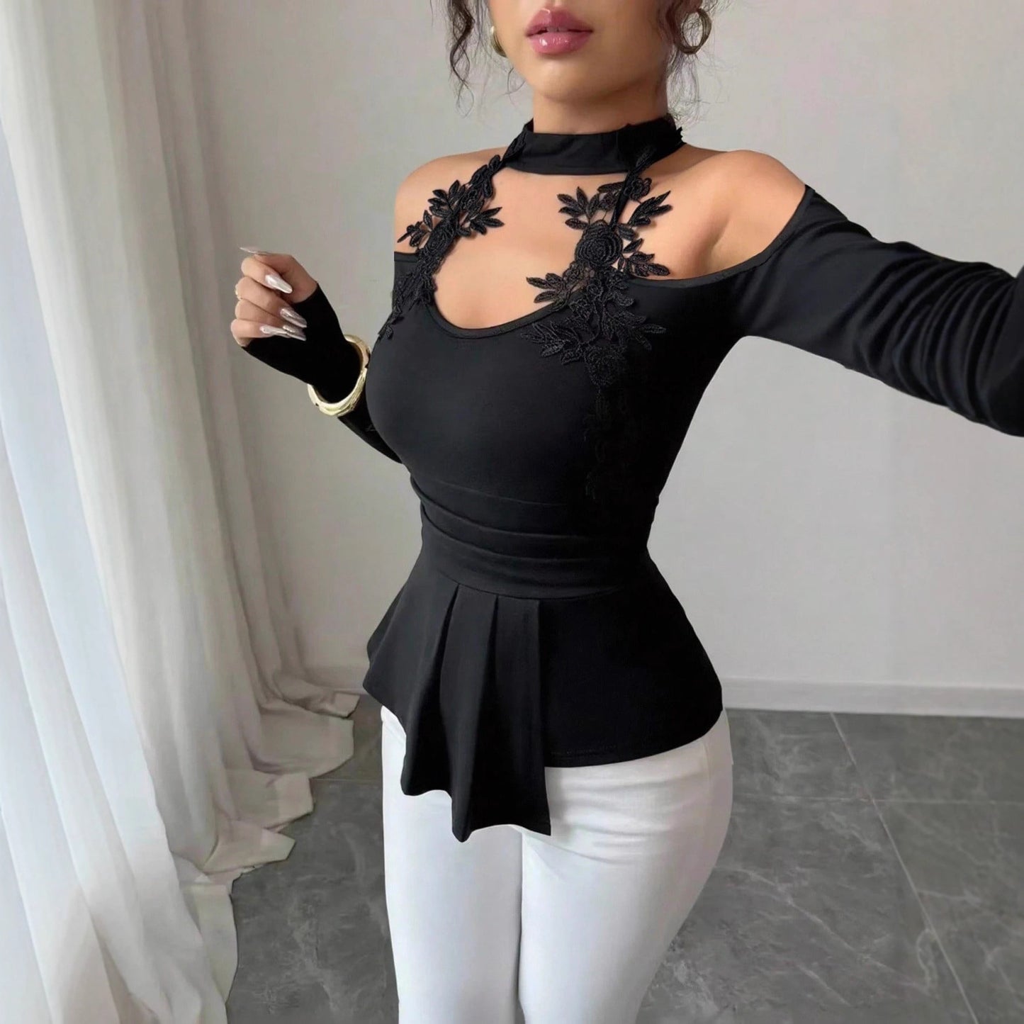 Sexy Slim-Fit Top mit ausgesparten Schultern
