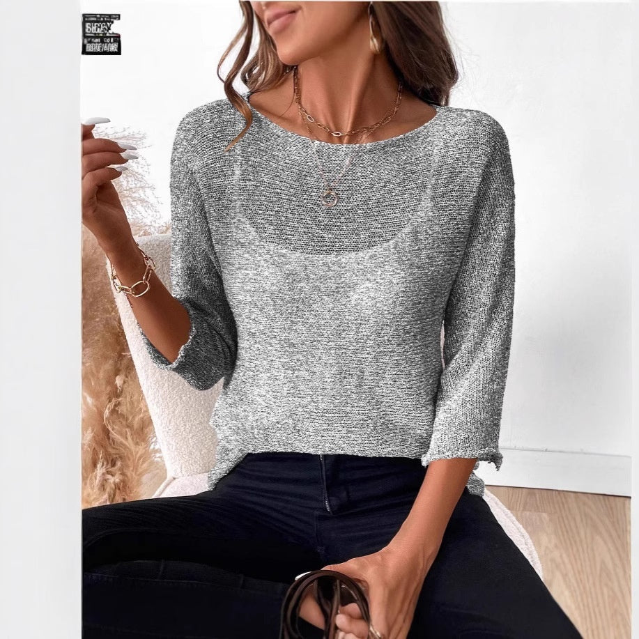 Elegantes Damentop mit 3/4-Ärmel – Leicht & Durchscheinend, S–3XL