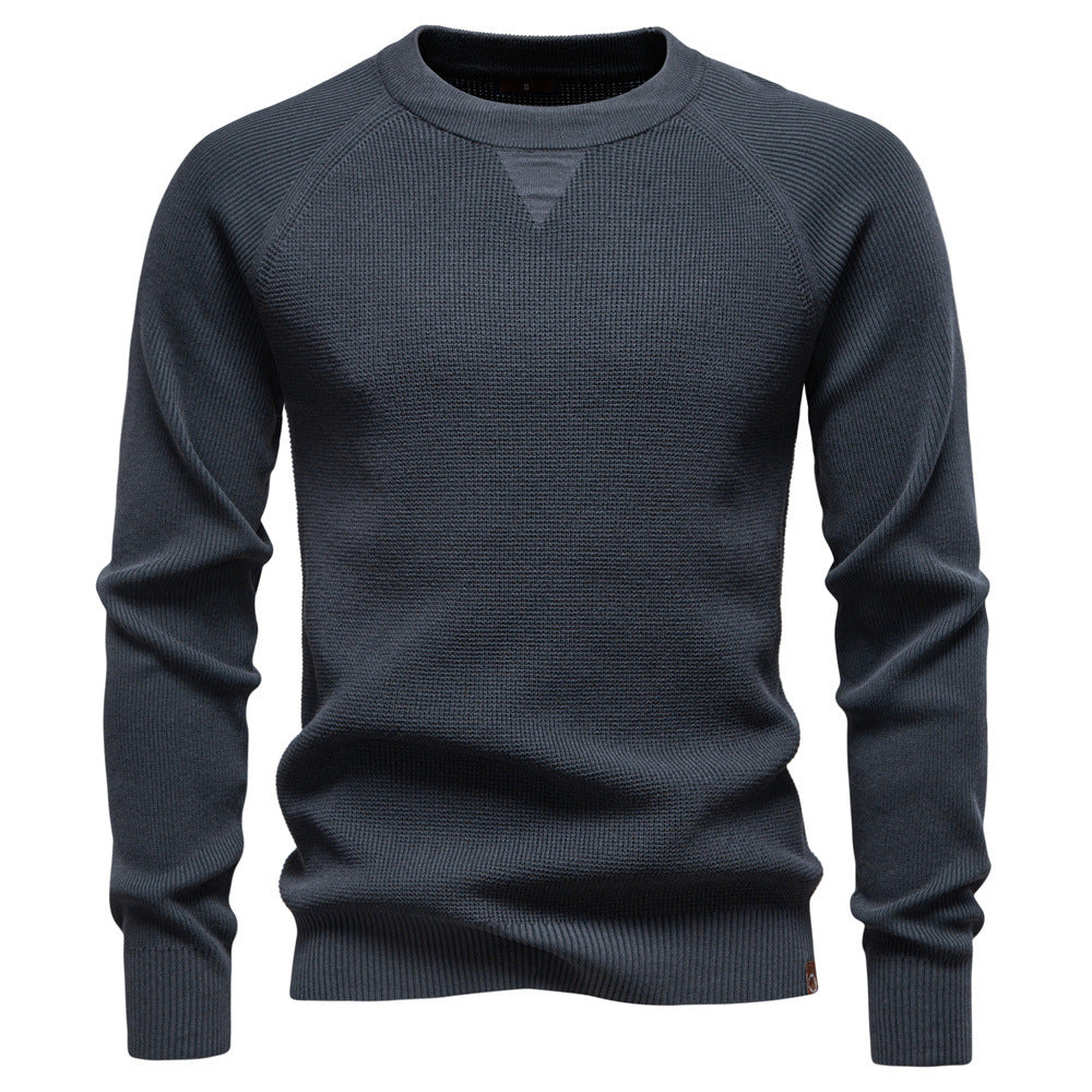 Modischer, einfarbiger Rundhals-Strickpullover für Herren – Hochwertiger Business-Casual-Stil