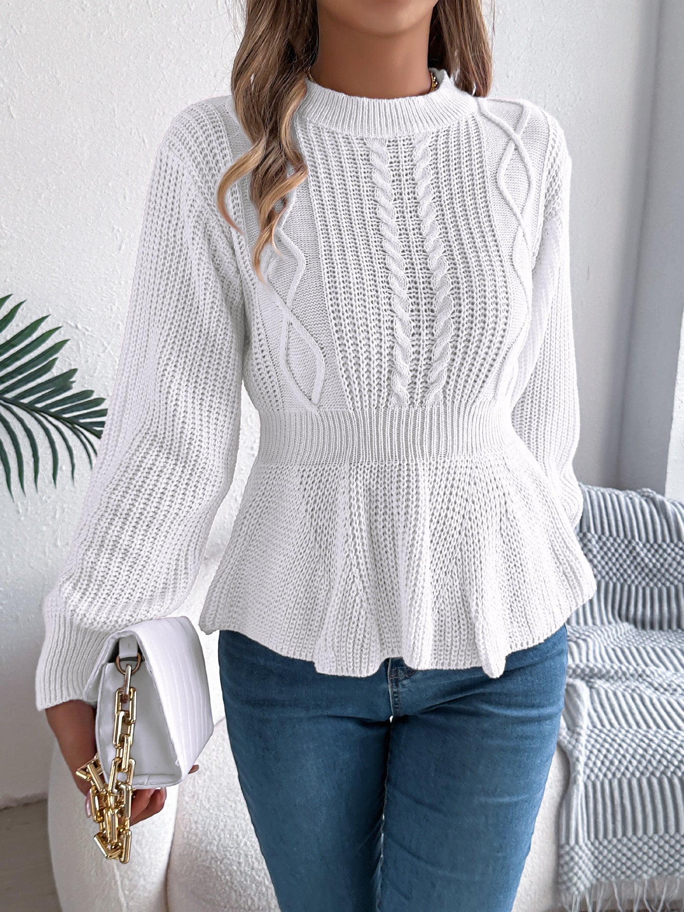 Twist Waist Trimming Ruffles Long Sleeve Pullover