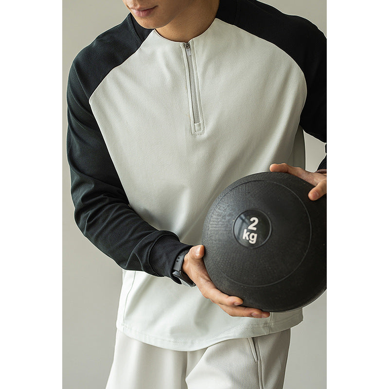 Sportliches Kontrastshirt mit Zipper – Langarm