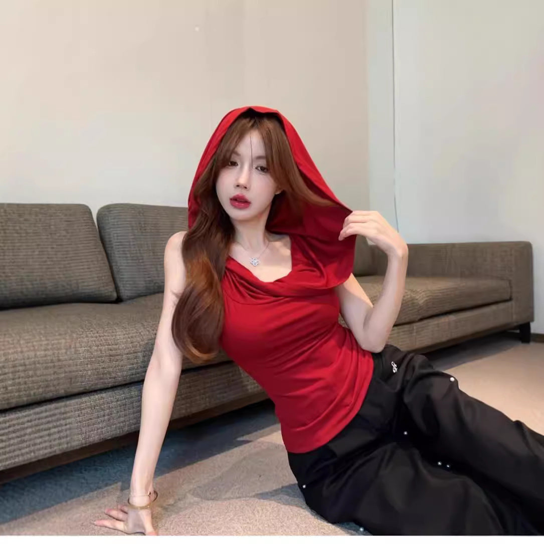 Trendige Damen-Swing-Weste mit roter Kapuze – Perfekt für den Sommer