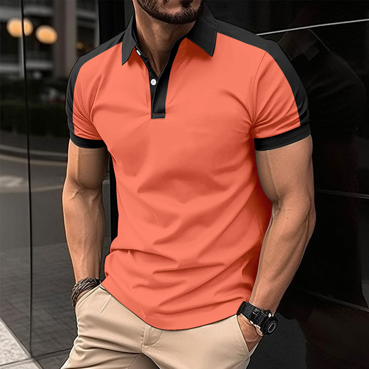 Herren Kurzarm-Poloshirt aus Baumwollmix – Uni-Farben mit Seitenschlitz