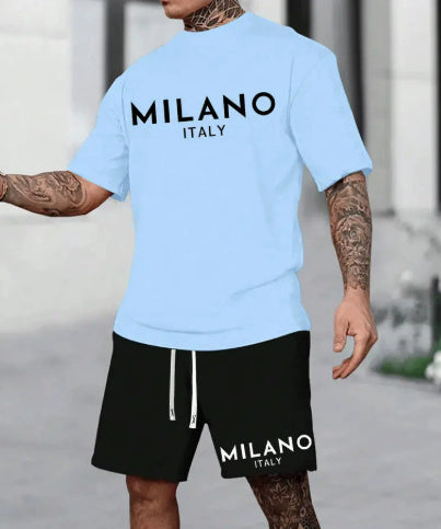 Anzug im europäischen und amerikanischen Stil mit Rundhalsausschnitt und kurzen Ärmeln