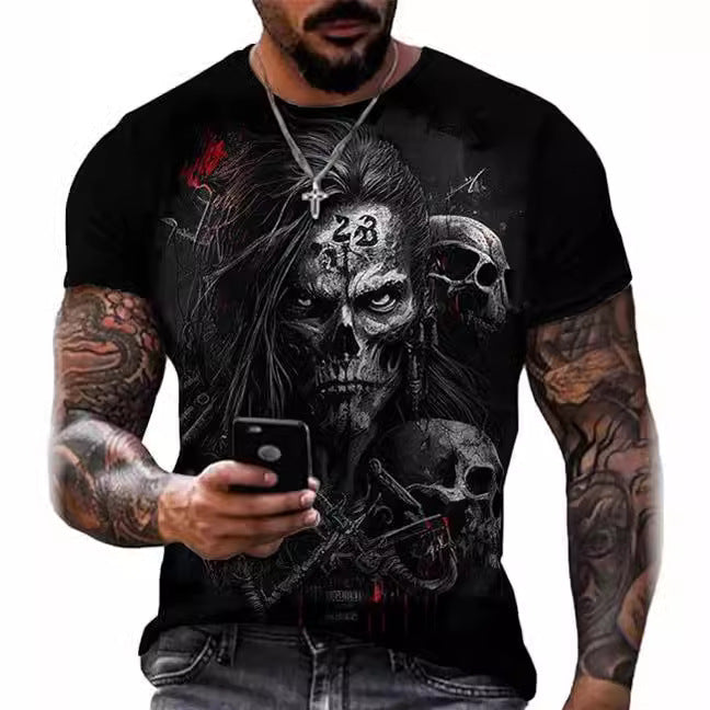 Bedrucktes Herren-T-Shirt mit Totenkopfmotiv, Kurzarm, Rundhalsausschnitt – Bestseller