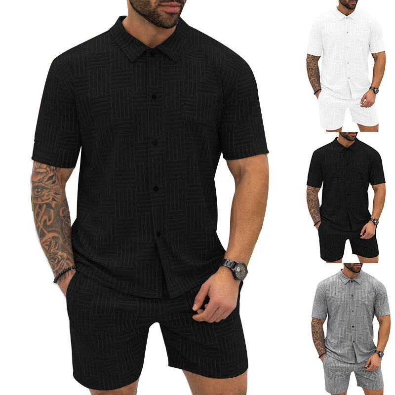 Jacquard Herren Sommer-Set – Kurzarmhemd & Shorts