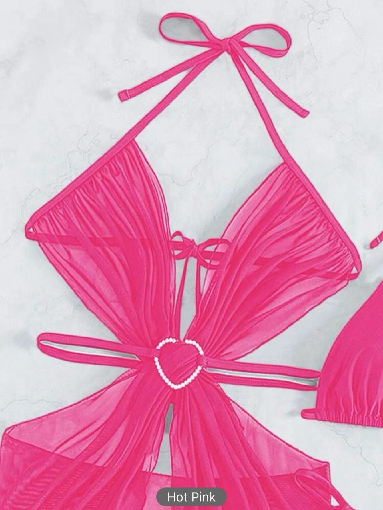 3-teiliger Neckholder-Bikini, Strand-Sommer-Badeanzug in Unifarben, Damenbekleidung