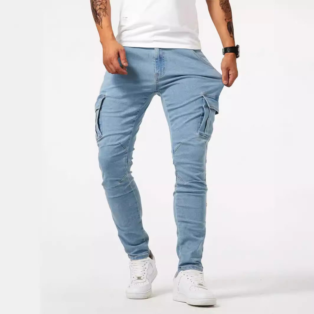 Lässige Herren-Cargohose, stylische Stretchhose der Marke Tide, Frühling/Sommer, Grau, Neu, Passform, gerader Schnitt, leichte Jeans
