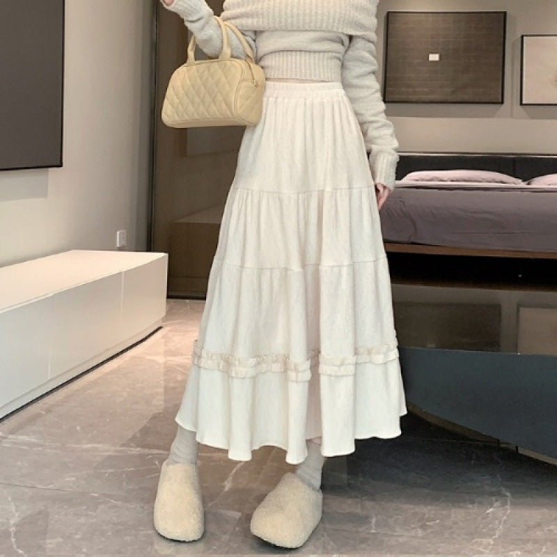 Figurformender Midi-A-Linien-Rock im koreanischen Stil mit elastischem Bund – alles kombinierbar