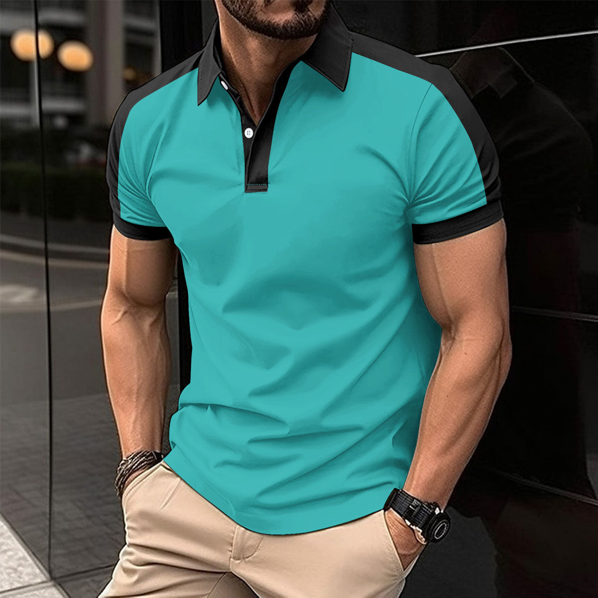Herren Kurzarm-Poloshirt aus Baumwollmix – Uni-Farben mit Seitenschlitz