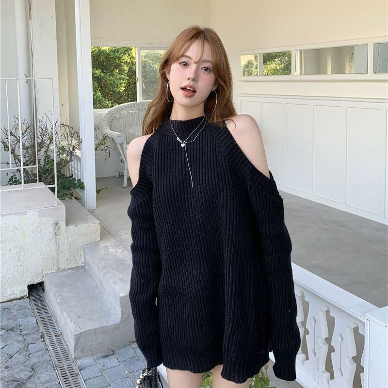 Strickwaren Damen Koreanischer Stil Pendler Dick Nadelgerippter Midi-Pullover