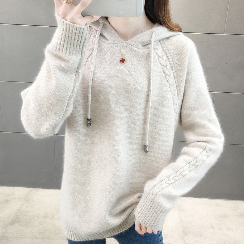 Damen-Hoodie-Sweater mit 3D-Details – Lockerer Acrylpullover, One Size