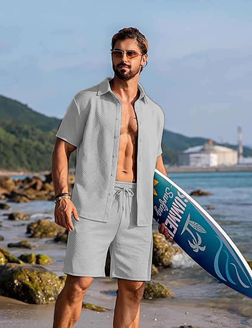 Herren Strick-Sommer-Set – Kurzarmhemd & Shorts
