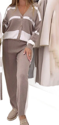 Damen Zweiteiler im Art-Retro-Stil in Weiß & Braun, S–3XL