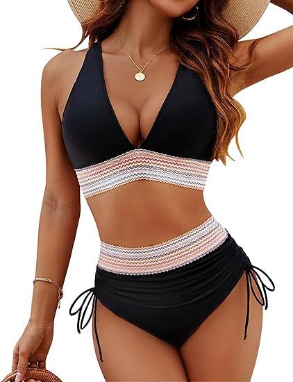 Modischer Damen-Bikini mit hohem Bund und Schlitz