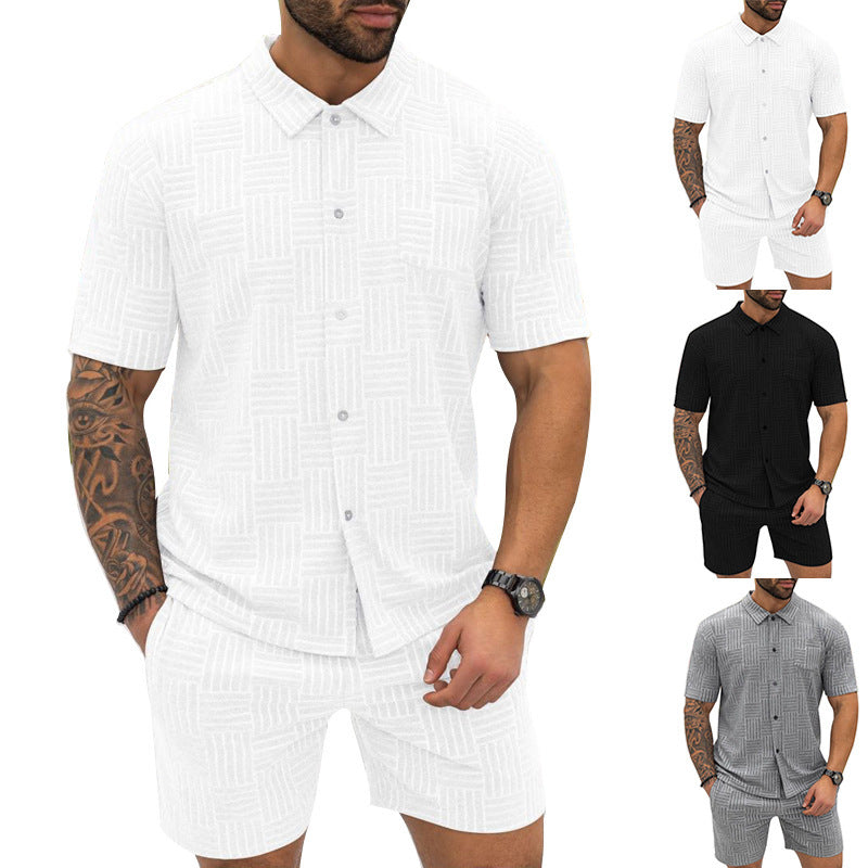 Jacquard Herren Sommer-Set – Kurzarmhemd & Shorts