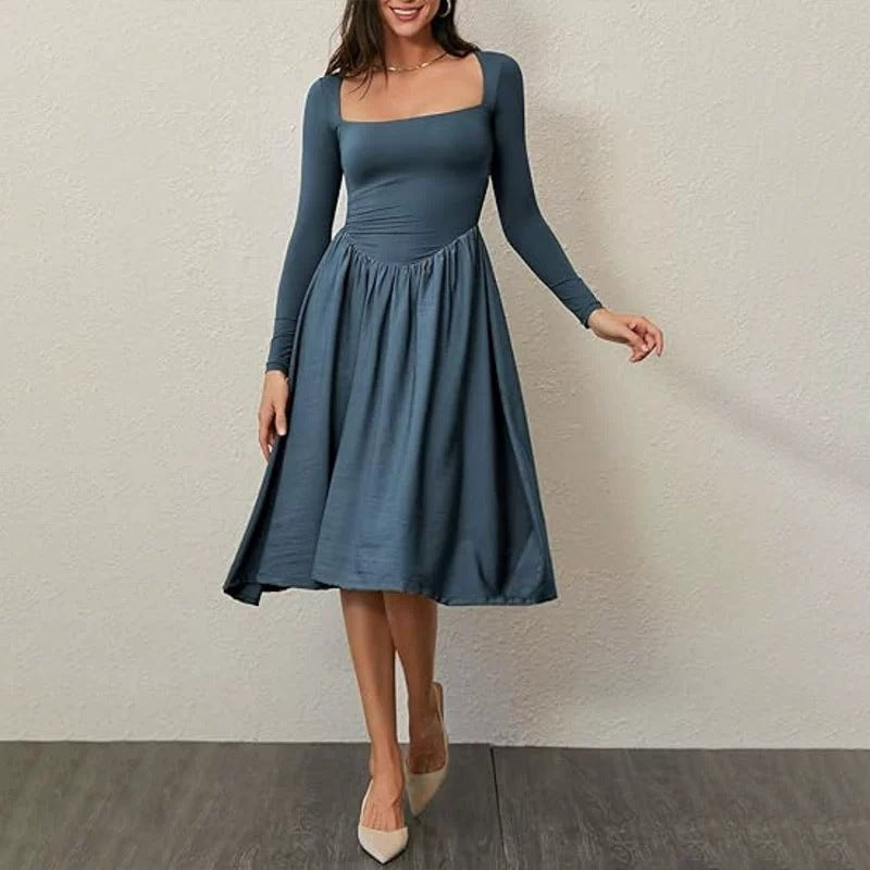 Damen Kleid mit langen Ärmeln – Schlichter, einfarbiger Look