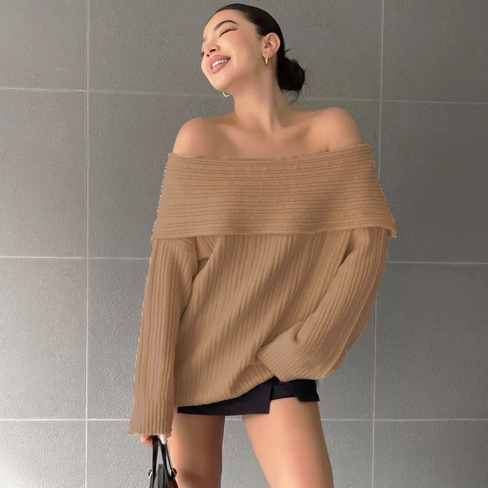 Schulterfreier Oversize-Damenpullover – Dick gestrickt, S–XL