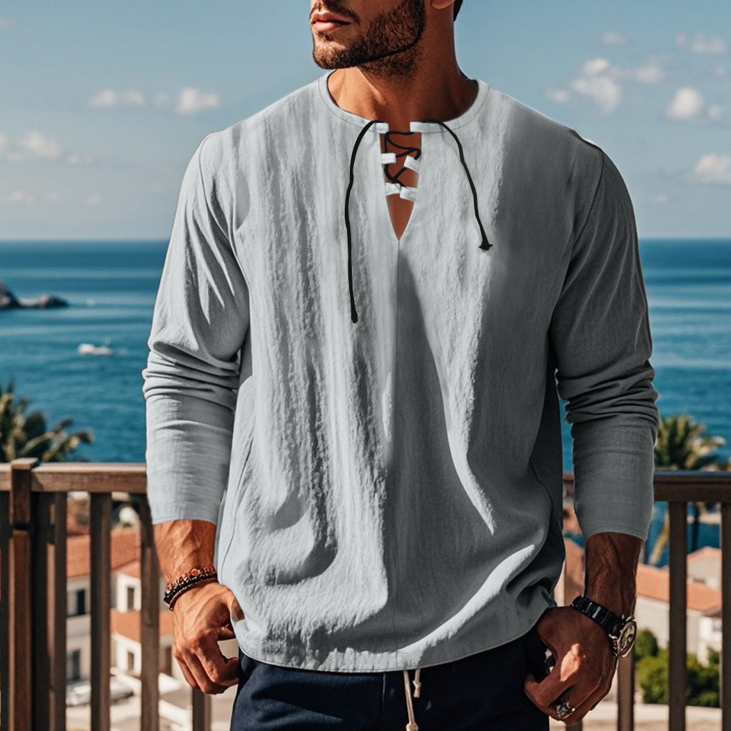 Locker geschnittener Freizeit-Pullover aus Baumwollmischung – Unifarbener Rundhals-Top