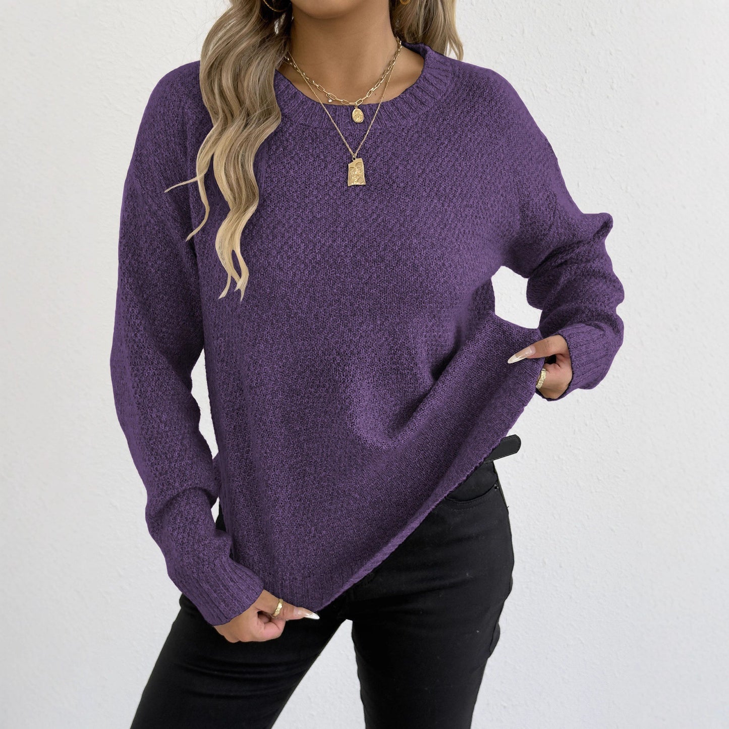 Locker geschnittener Flower-Velvet-Pullover mit Blumendetail – S bis XL