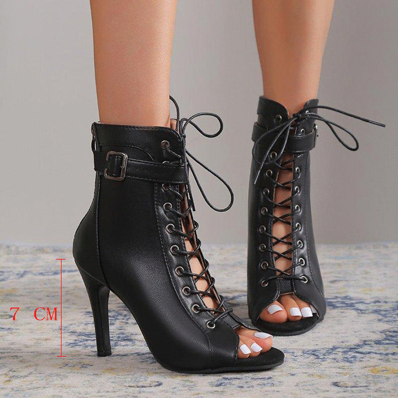 Elegante Peep-Toe High Heels in Schwarz mit 7 cm oder 10 cm Absatz
