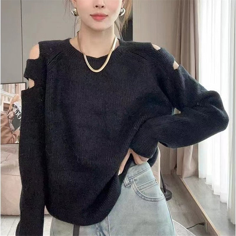 Schulterfreier Strickpullover im Socialite-Stil – Einheitsgröße