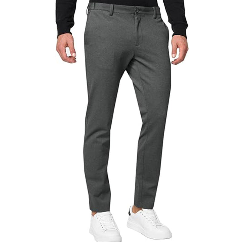 Herren Chino Slim-Fit, einfarbig, Stretch, Falten, schmal zulaufende Freizeithose