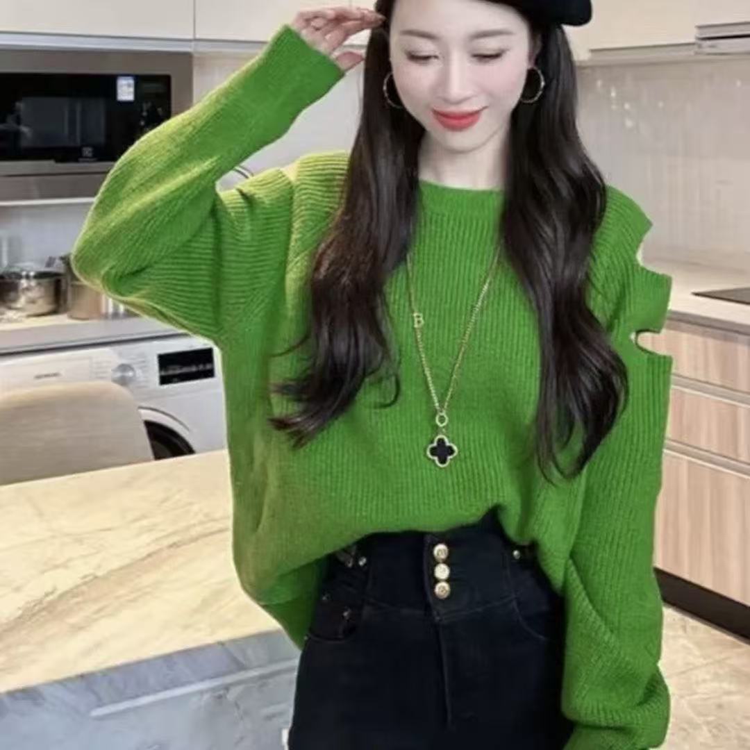 Schulterfreier Strickpullover im Socialite-Stil – Einheitsgröße