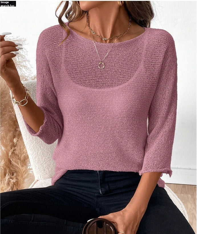 Elegantes Damentop mit 3/4-Ärmel – Leicht & Durchscheinend, S–3XL