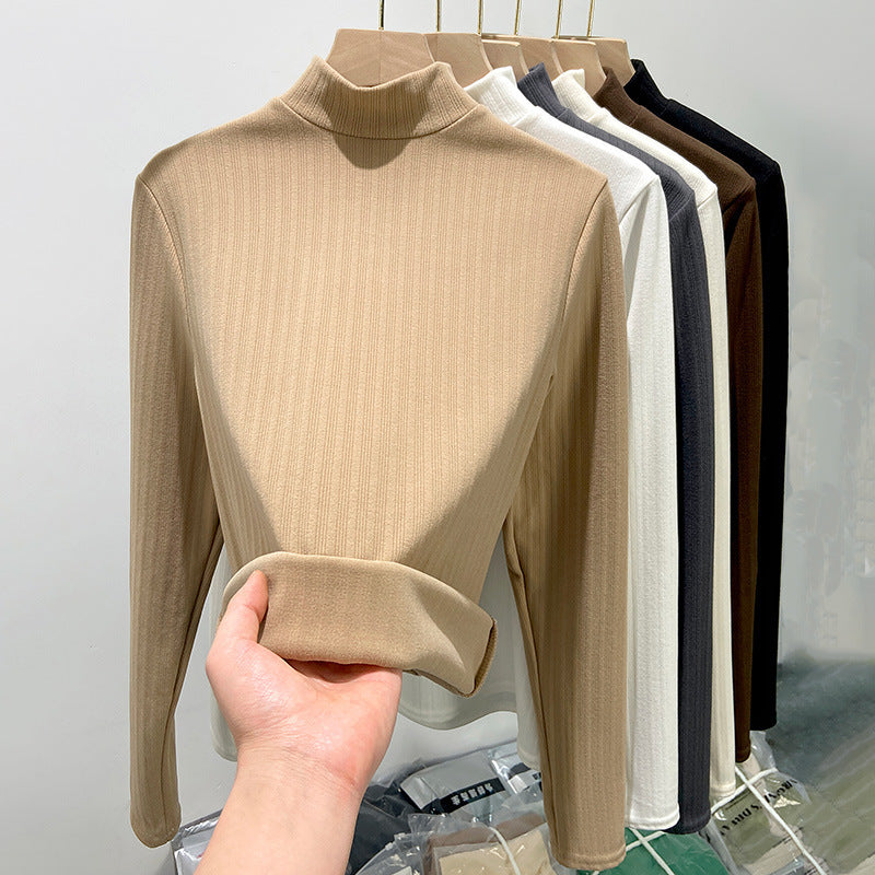 Doppelseitiges Dralon Halb-Rollkragen-Unterhemd für Damen, langärmeliges warmes Oberteil