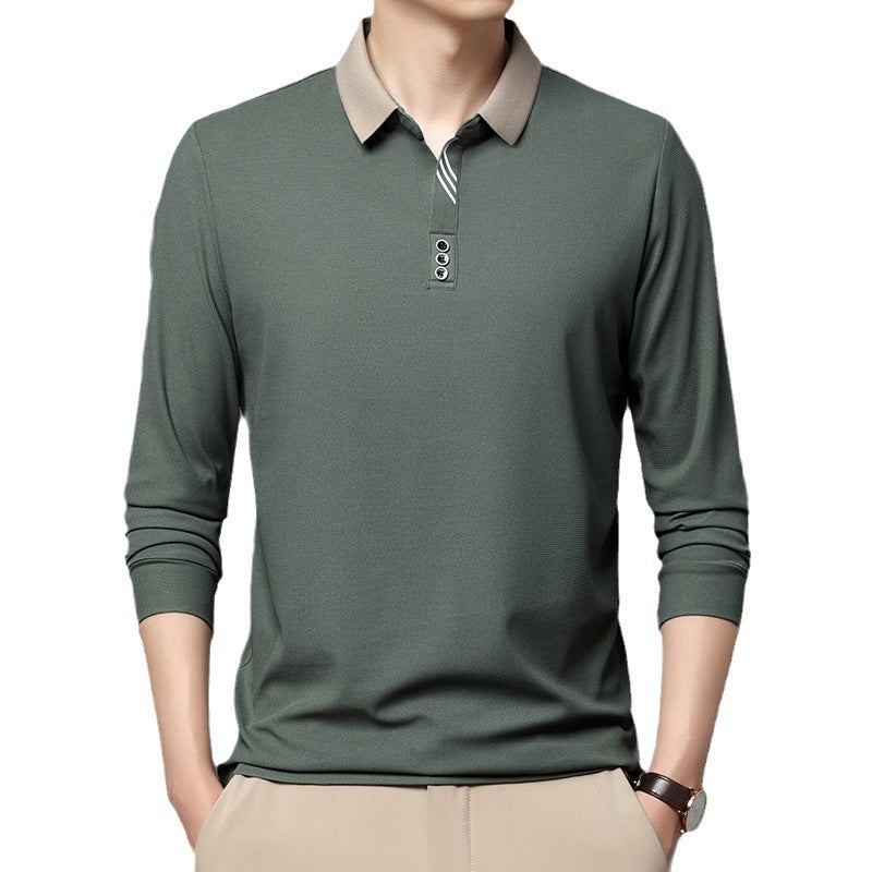 Herren Langarmshirt aus Polyester-Mischfaser – Casual Frühling/Herbst, Unifarben