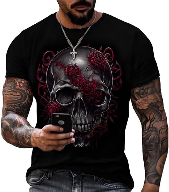 Bedrucktes Herren-T-Shirt mit Totenkopfmotiv, Kurzarm, Rundhalsausschnitt – Bestseller