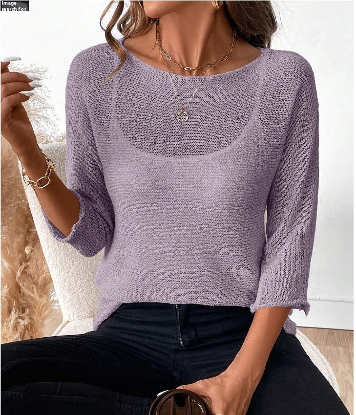 Elegantes Damentop mit 3/4-Ärmel – Leicht & Durchscheinend, S–3XL