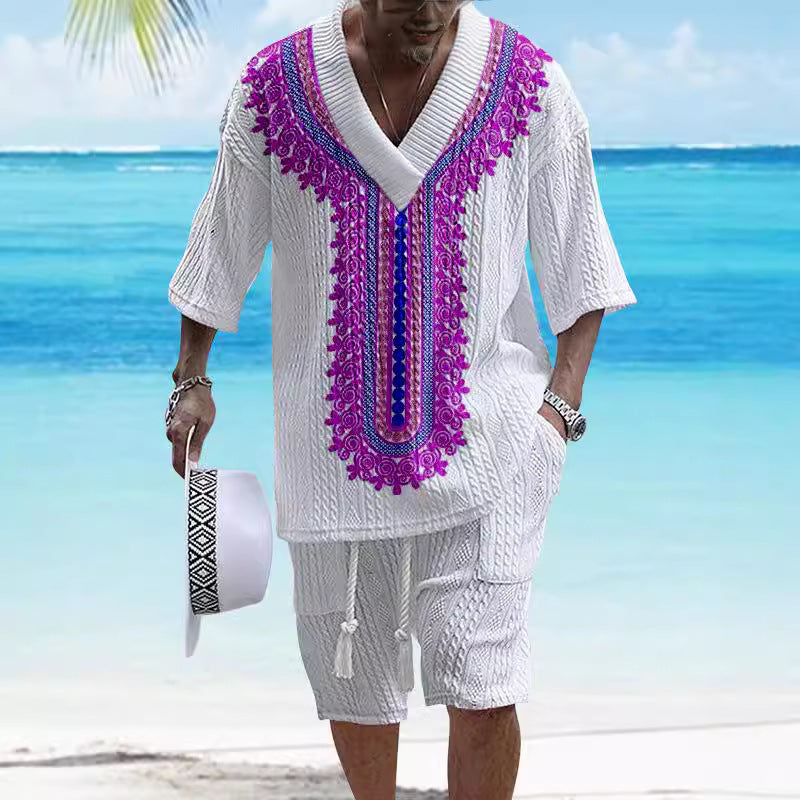 Sommer-Set TH01 aus Strickshirt & Shorts für Herren