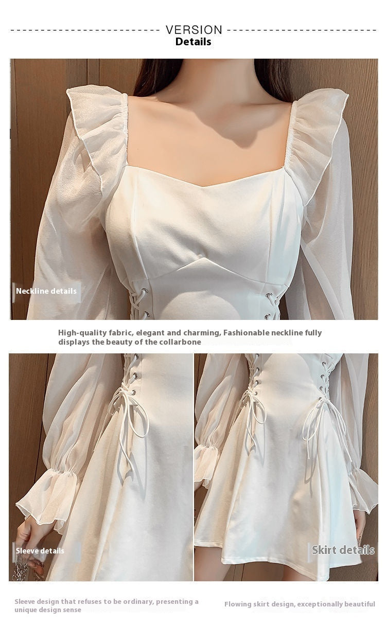 Weißes Maxikleid mit langen Ärmeln aus Polyester, S–2XL