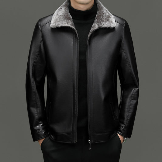 Gefütterter Kunstledermantel mit Pelzoptik für Herren