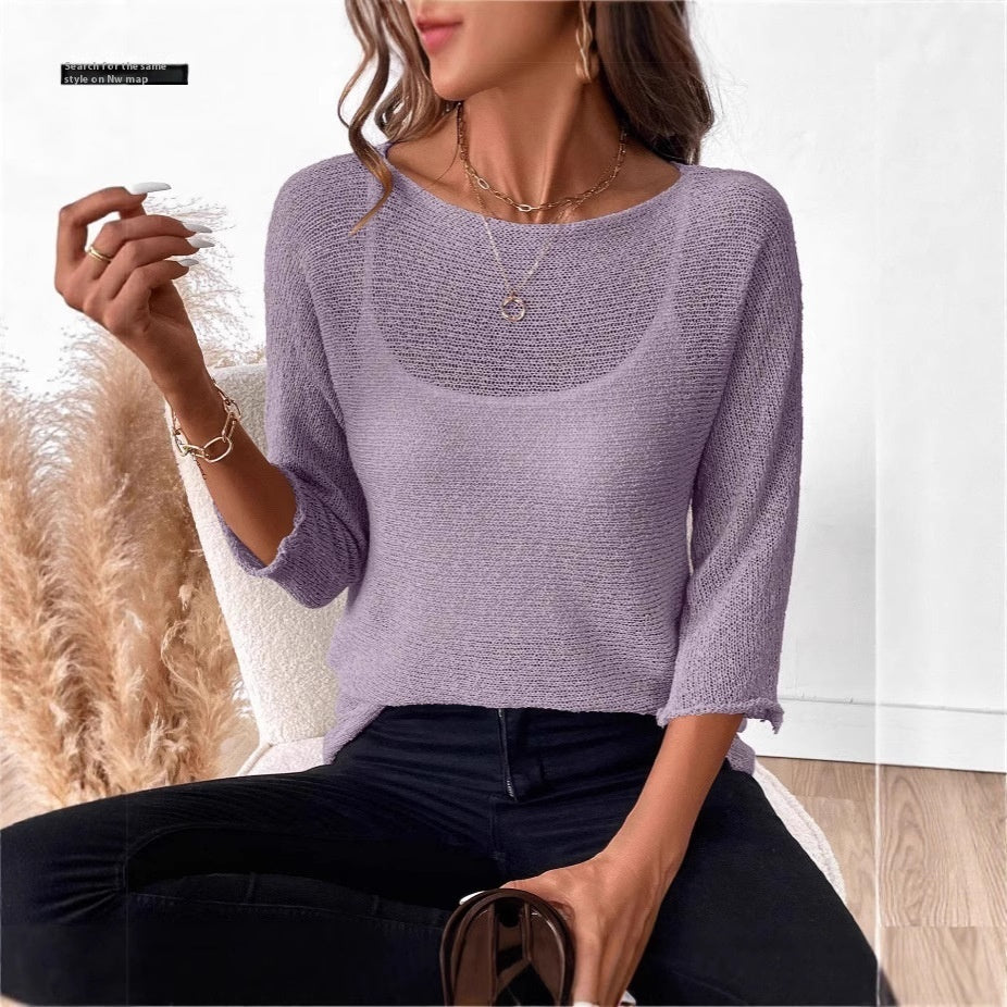 Elegantes Damentop mit 3/4-Ärmel – Leicht & Durchscheinend, S–3XL