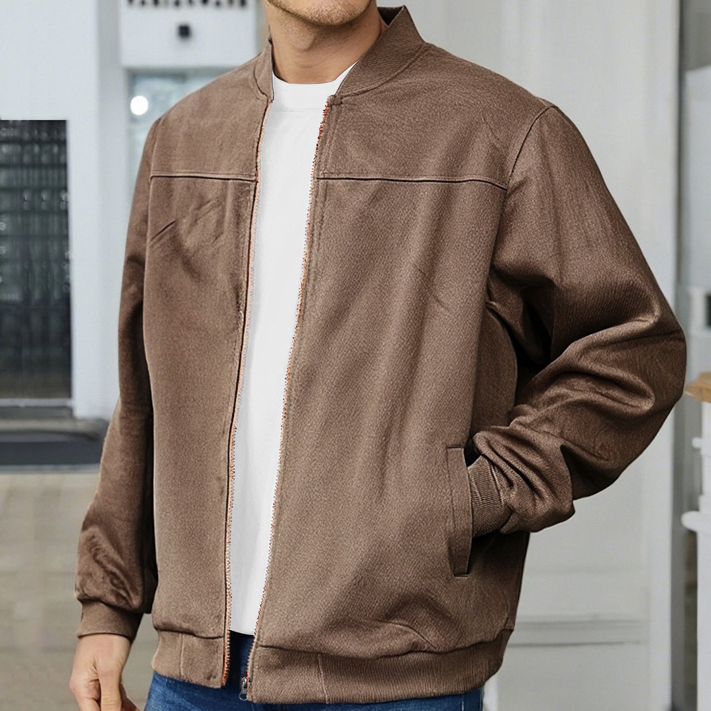 Herren-Wildlederjacke, lässiger Cardigan mit Reißverschluss, Oberbekleidung